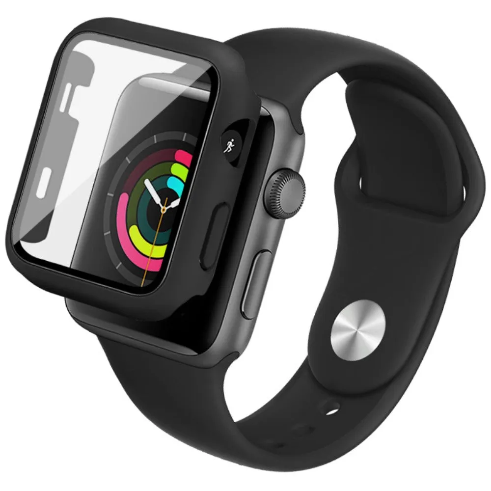 IMAK Apple Watch Series 3/2/1 42mm silicone cover with watch strap   tempered glass - Black