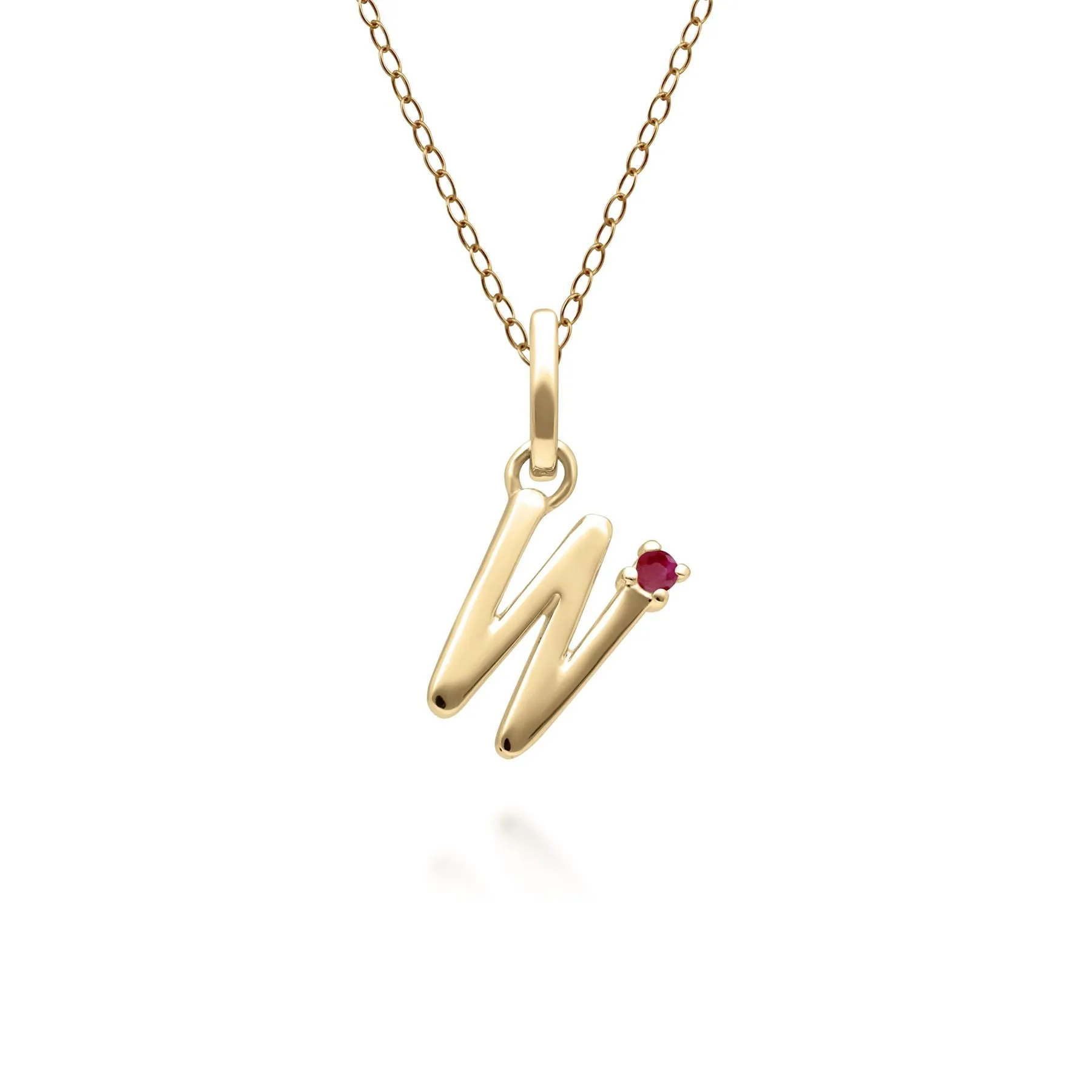 Initiale W Rubin Anfangsbuchstaben Kette in 9ct Gelb Gold