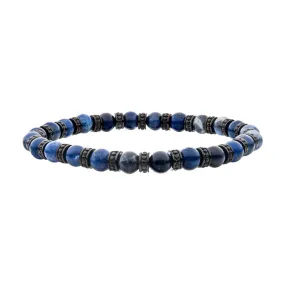 Inox Black IP Stainless Steel and Lapis Lazuli and Blue Sodalite Stone Beads Bracelet