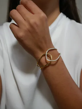 Interlock Statement Bracelet, 14k Gold Plated Stainless Steel Cubic Zirconia, Waterproof Hypoallergenic Daily Cuff Bracelet