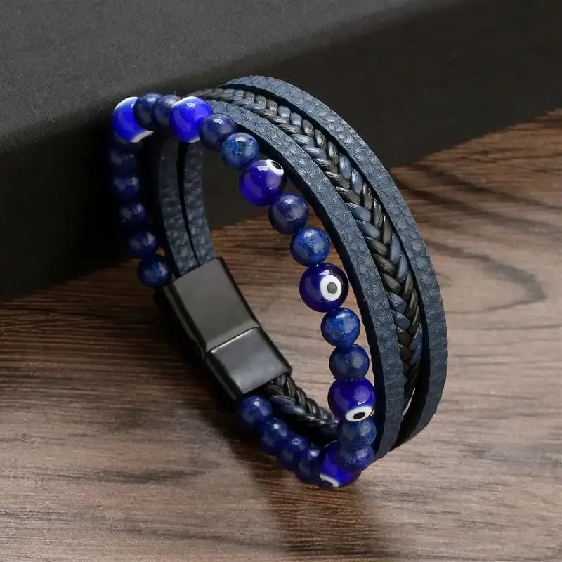 Jiayiqi New Leather Bracelet Men Classic Fashion Tiger Eye Beaded Multi Layer Leather Bracelet For Men Jewelry Gift Dropshipping
