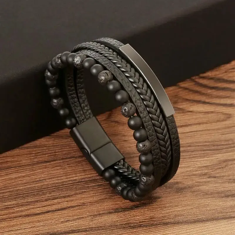Jiayiqi New Leather Bracelet Men Classic Fashion Tiger Eye Beaded Multi Layer Leather Bracelet For Men Jewelry Gift Dropshipping