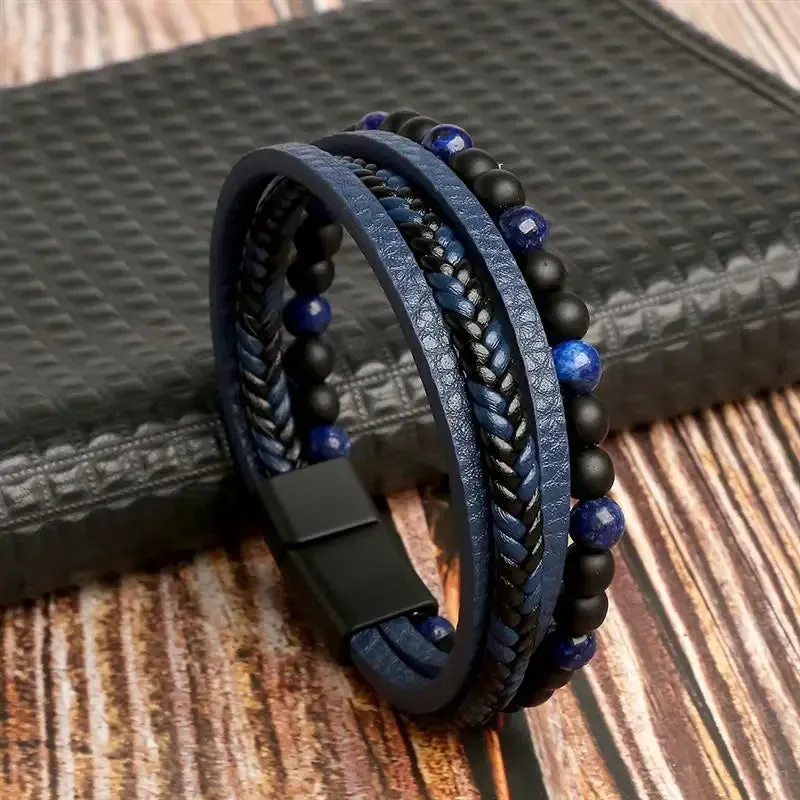 Jiayiqi New Leather Bracelet Men Classic Fashion Tiger Eye Beaded Multi Layer Leather Bracelet For Men Jewelry Gift Dropshipping