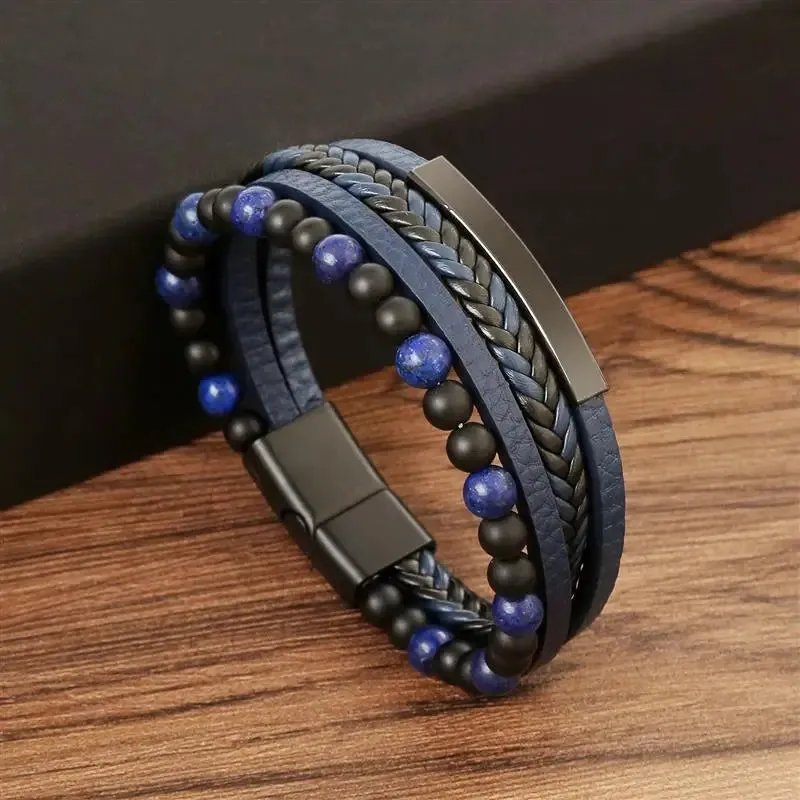 Jiayiqi New Leather Bracelet Men Classic Fashion Tiger Eye Beaded Multi Layer Leather Bracelet For Men Jewelry Gift Dropshipping