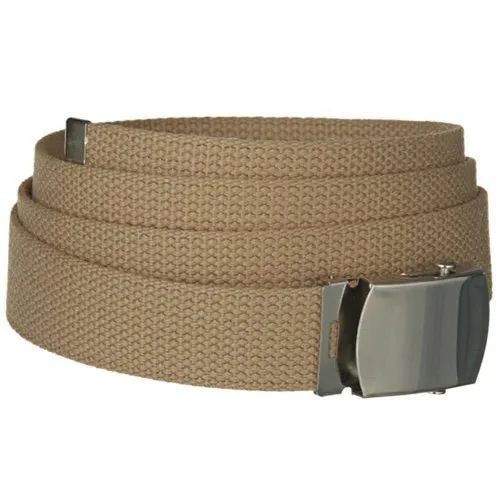 Khaki One Size Canvas Military Web Belt with Silver Slider Buckle
