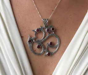 Large Om Pendant - Statement Buddhist Necklace - Dragon Ruby Necklace