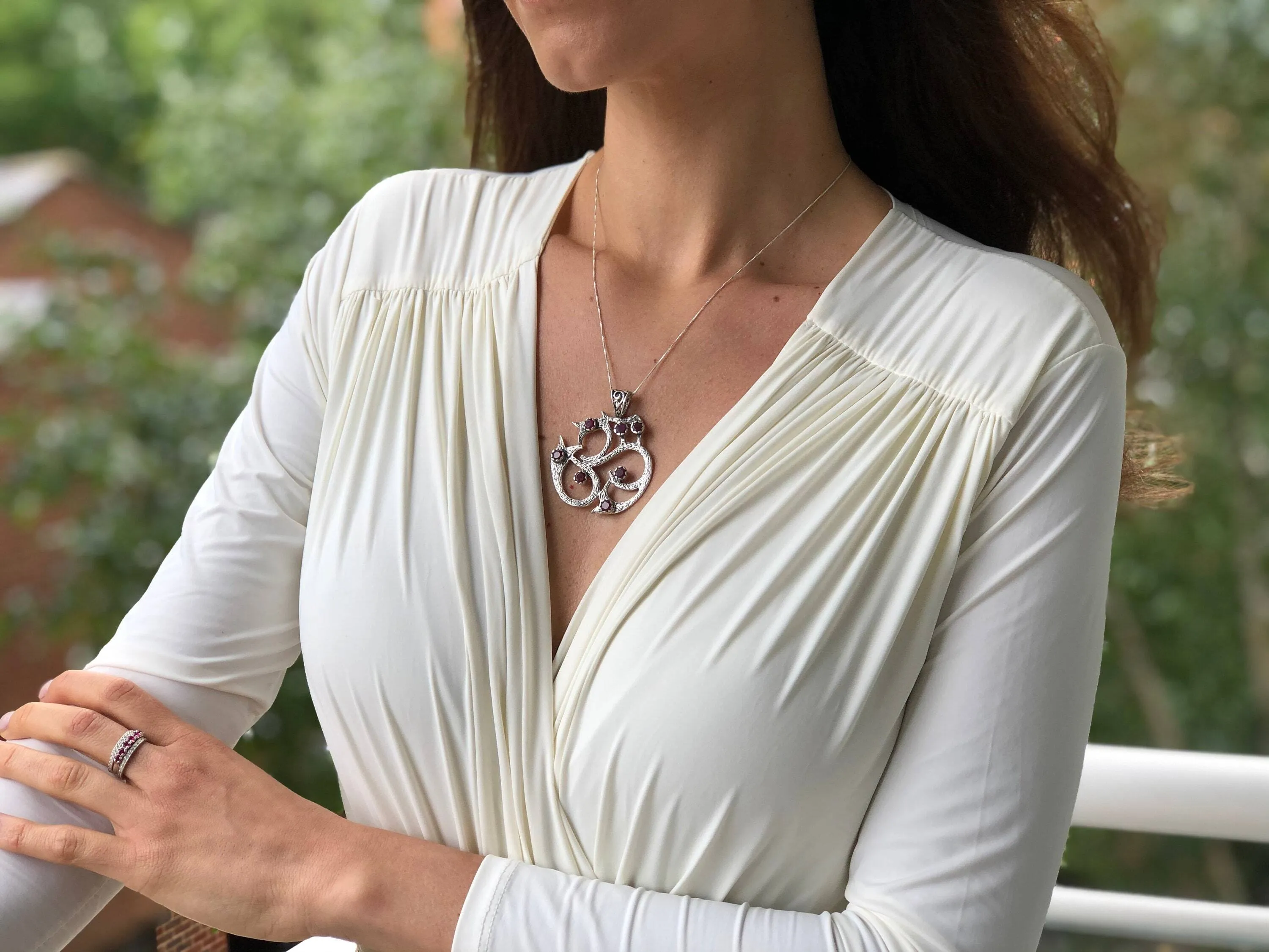 Large Om Pendant - Statement Buddhist Necklace - Dragon Ruby Necklace