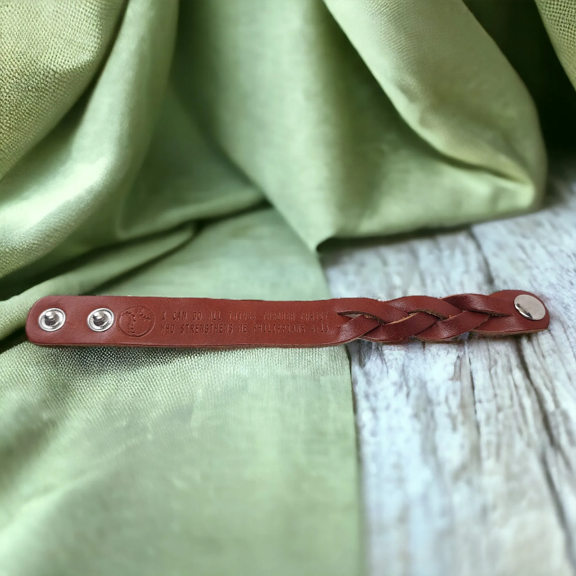 Leather Bracelet Braided Baseball - Softball Philippians 4:13 -Stamped