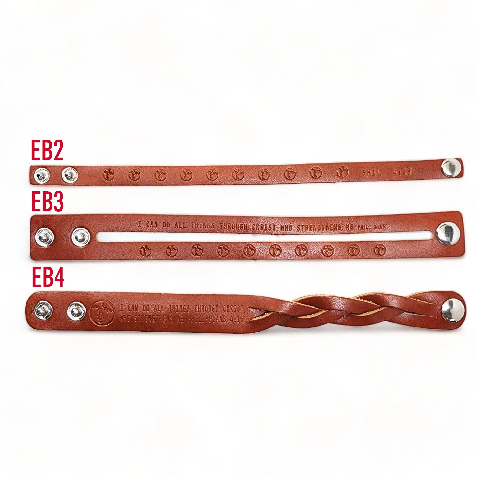 Leather Bracelet Braided Baseball - Softball Philippians 4:13 -Stamped