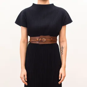 Leather Single Buckle Belt - Coffee Brown - 8 cm wide