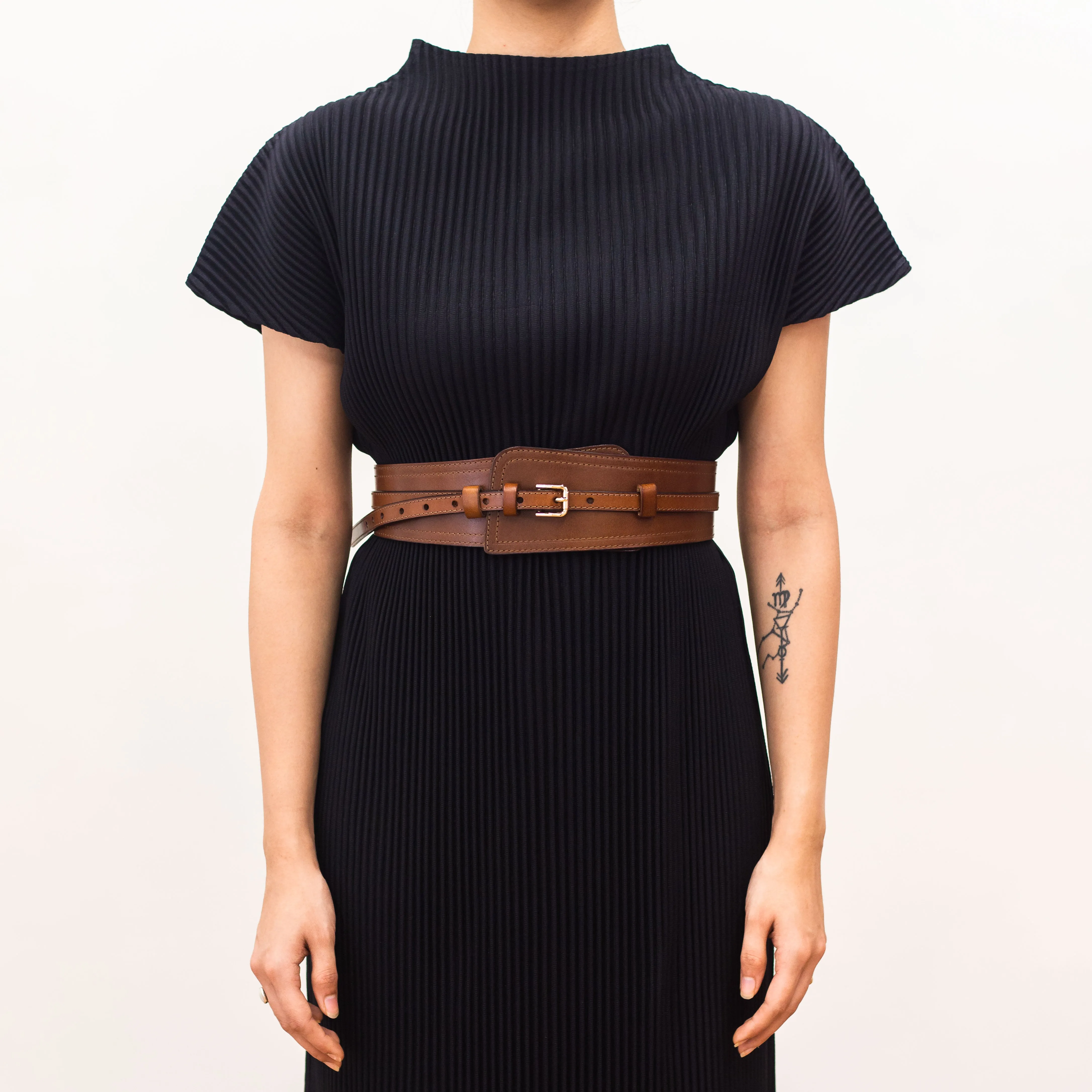 Leather Single Buckle Belt - Coffee Brown - 8 cm wide