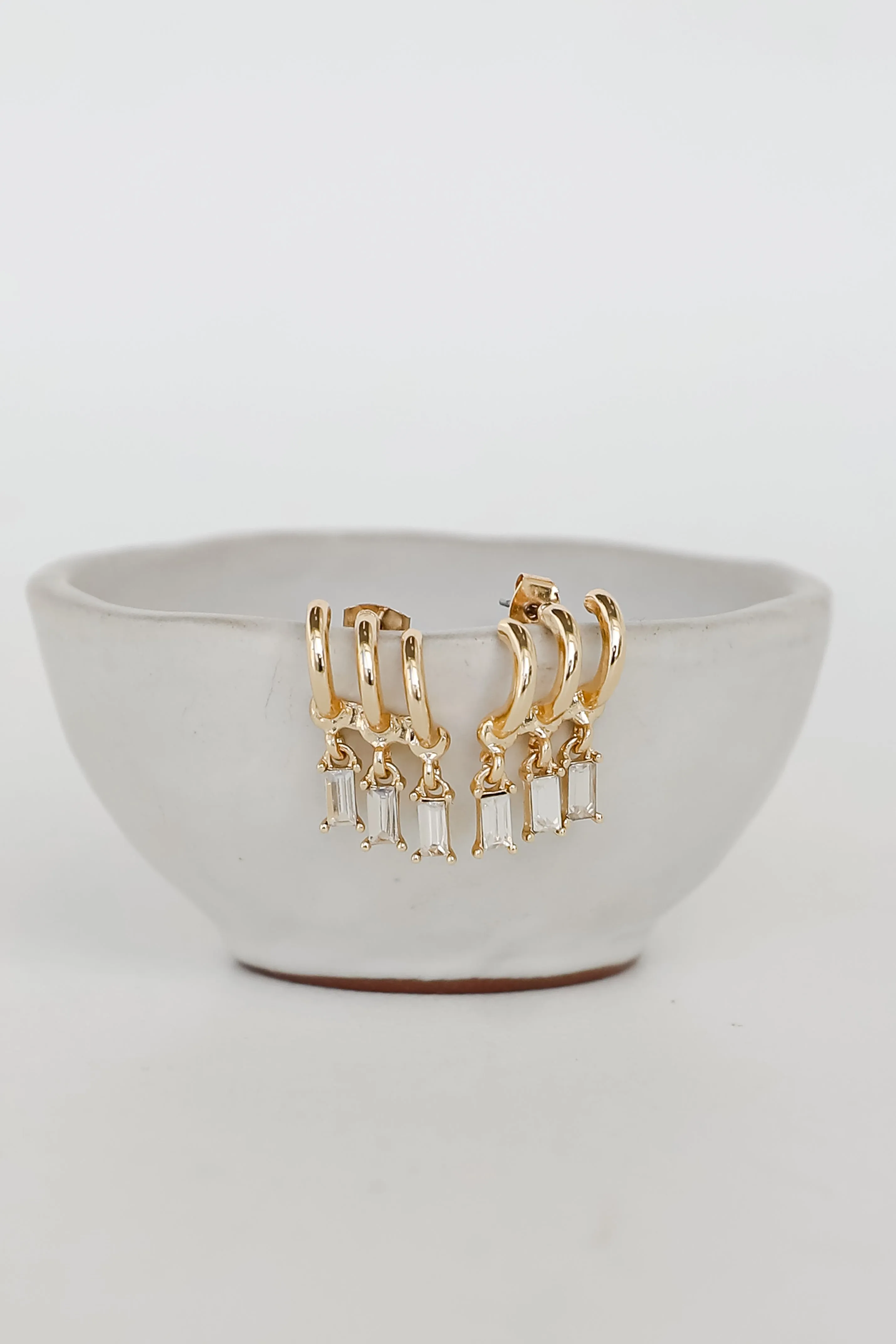 Macy Gold Triple Rhinestone Mini Hoop Earrings