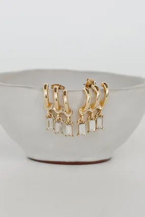 Macy Gold Triple Rhinestone Mini Hoop Earrings