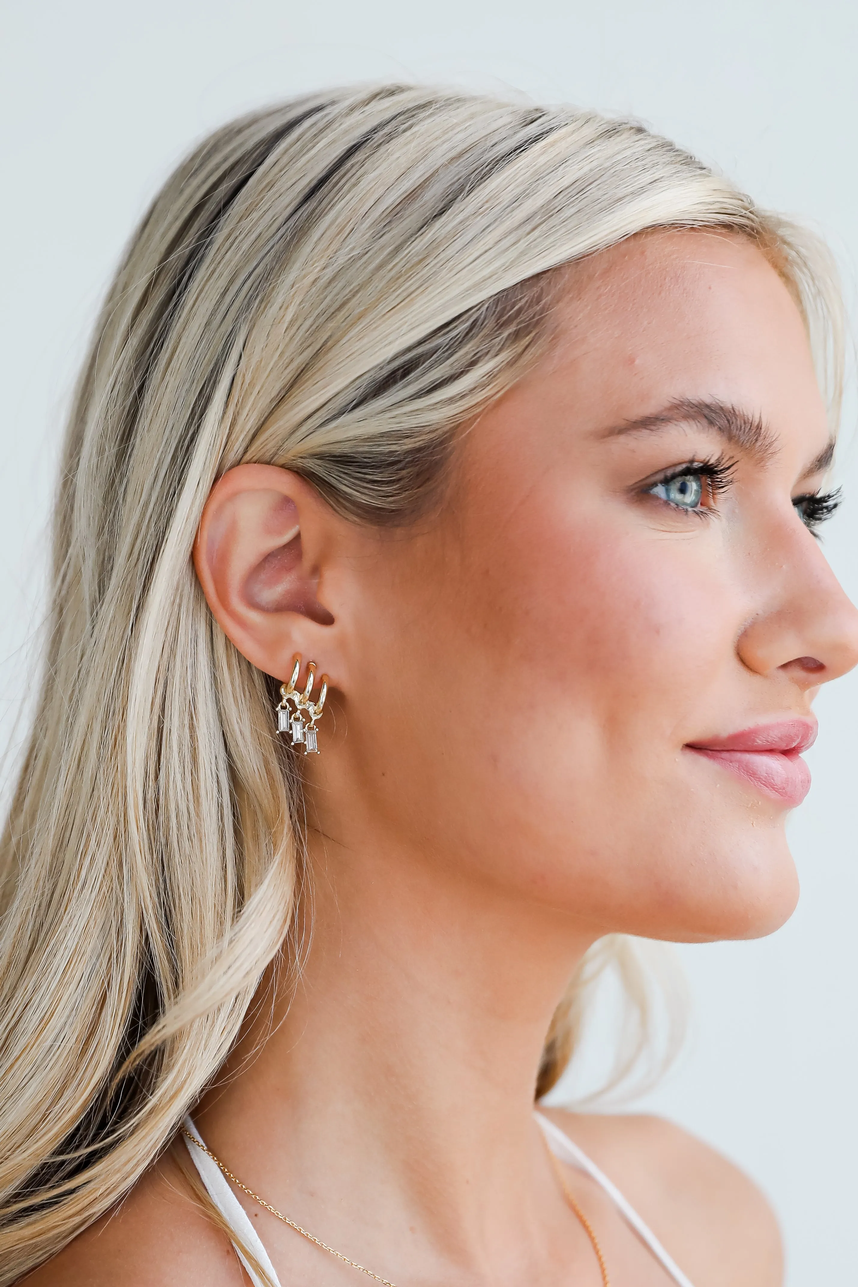 Macy Gold Triple Rhinestone Mini Hoop Earrings
