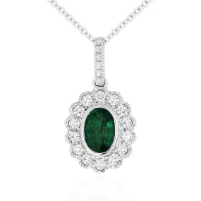 Madison L 14K White Gold 0.59ctw Halo Style Emerald Necklace