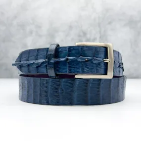 Matte Caiman Hornback with Horn Tips Belt: Navy
