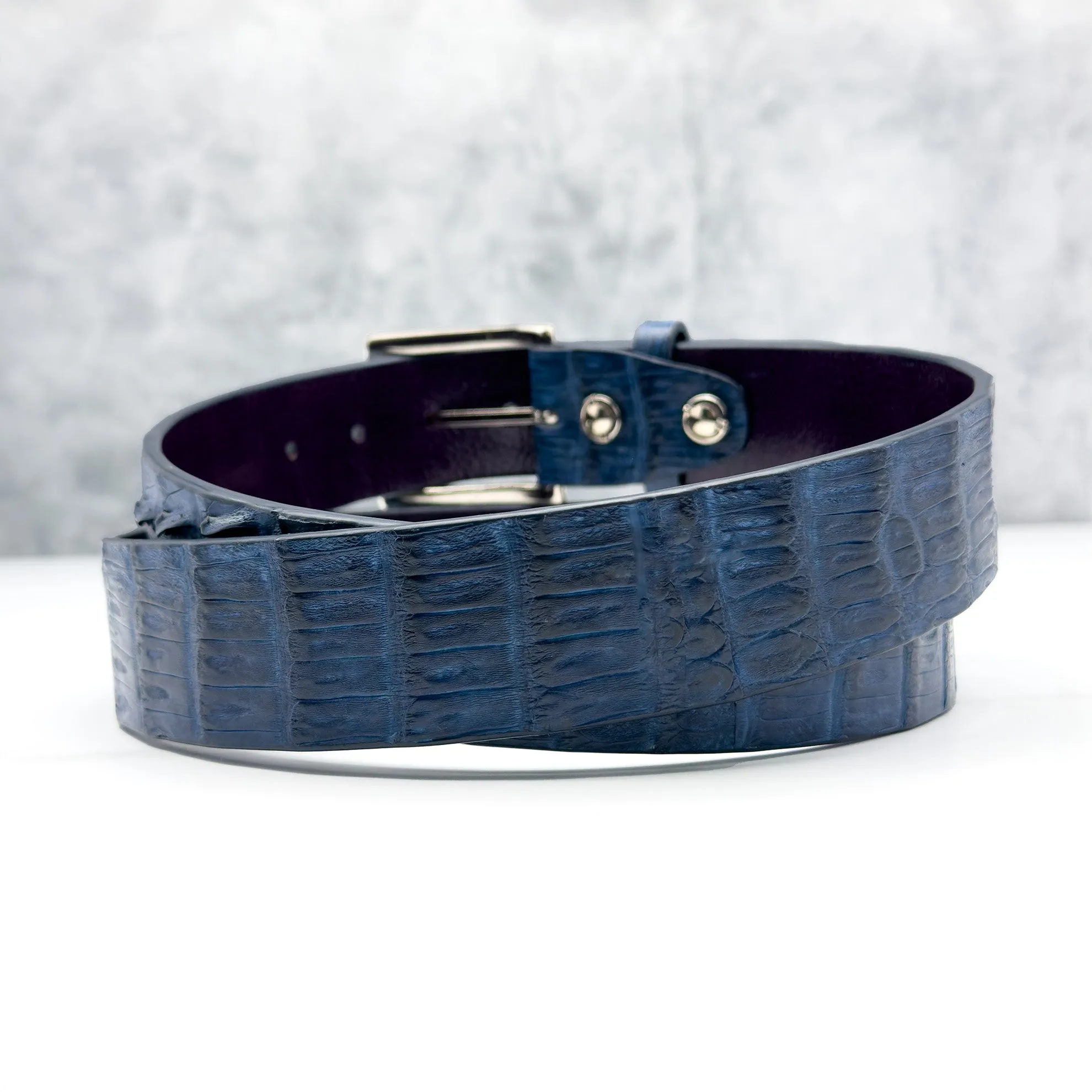 Matte Caiman Hornback with Horn Tips Belt: Navy