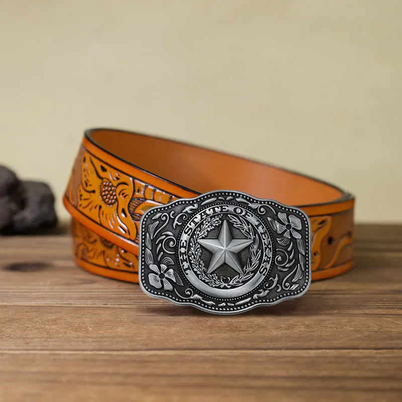 Men's DIY Five Star Texas State Buckle Leather Belt