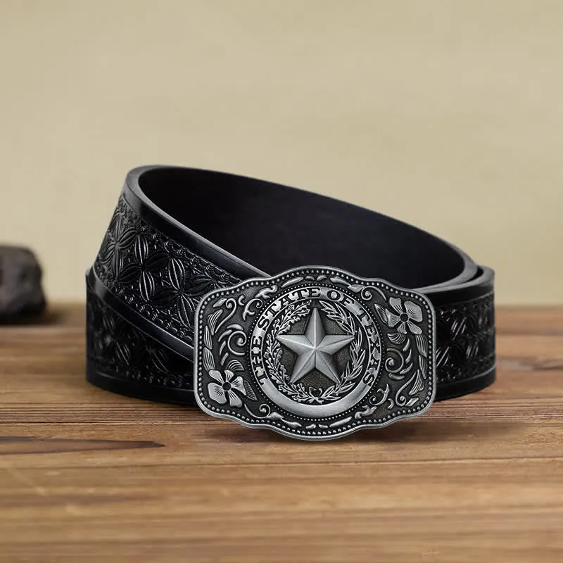 Men's DIY Five Star Texas State Buckle Leather Belt