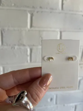 Mini Diamond Crescent Moon Stud Earrings Gold