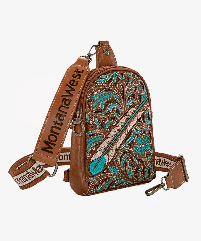 Montana West Floral Feather Sling Bag