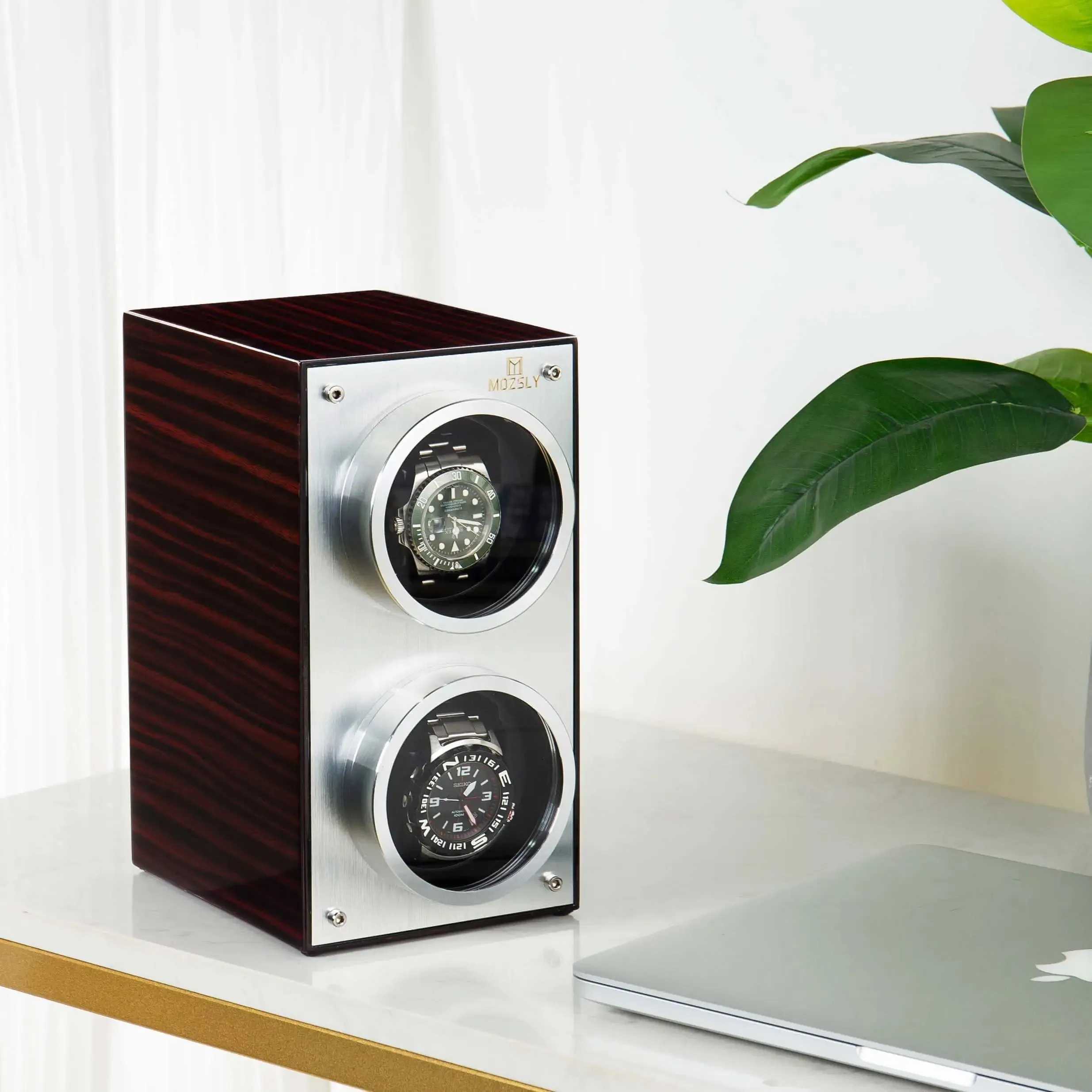MOZSLY® Double Watch Winder - Red Wood Box Piano Paint