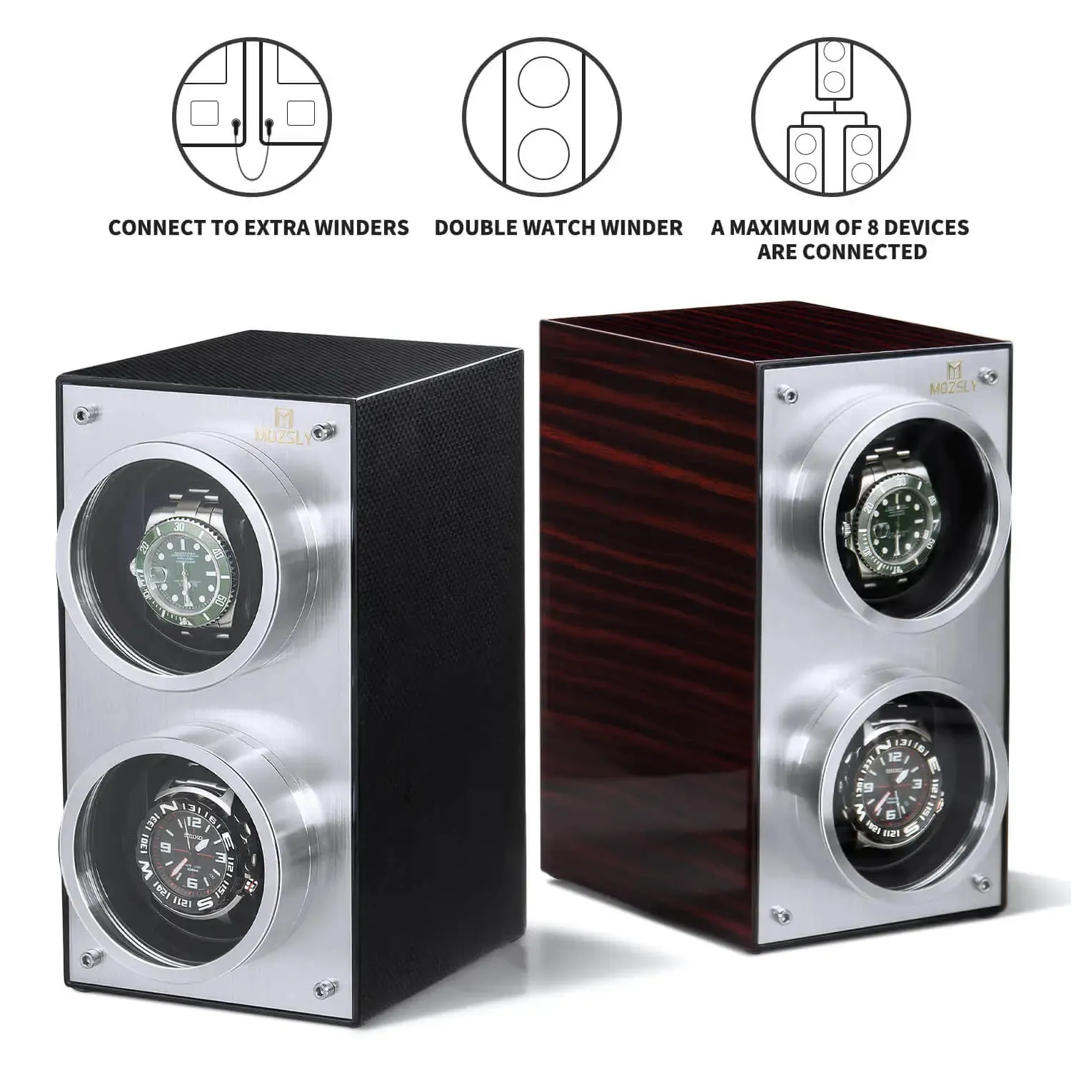 MOZSLY® Double Watch Winder - Red Wood Box Piano Paint