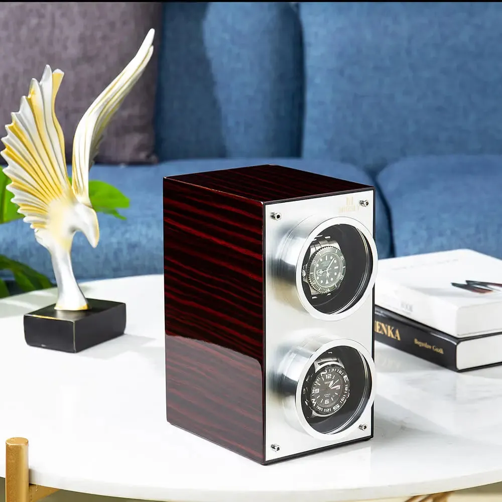 MOZSLY® Double Watch Winder - Red Wood Box Piano Paint