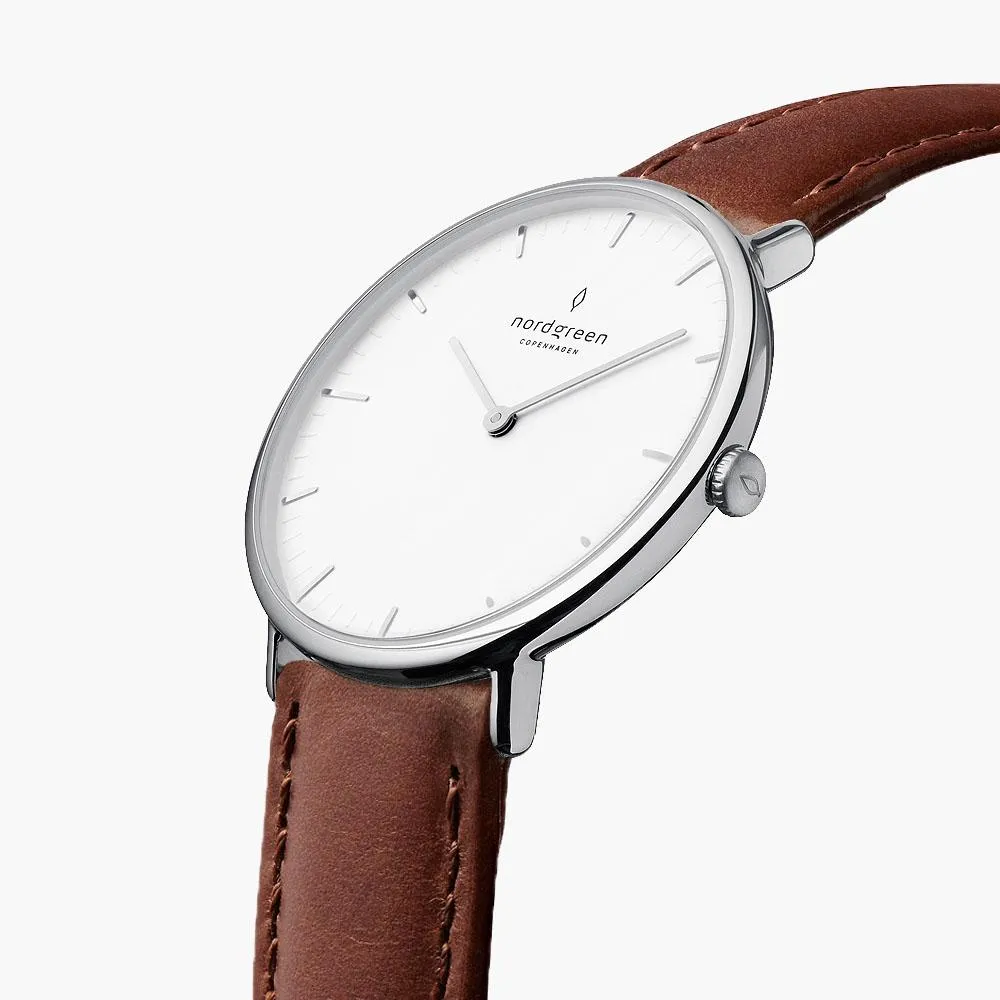 Native - BUNDLE White Dial Silver | Brown Leather / Black Leather / Silver Mesh Strap