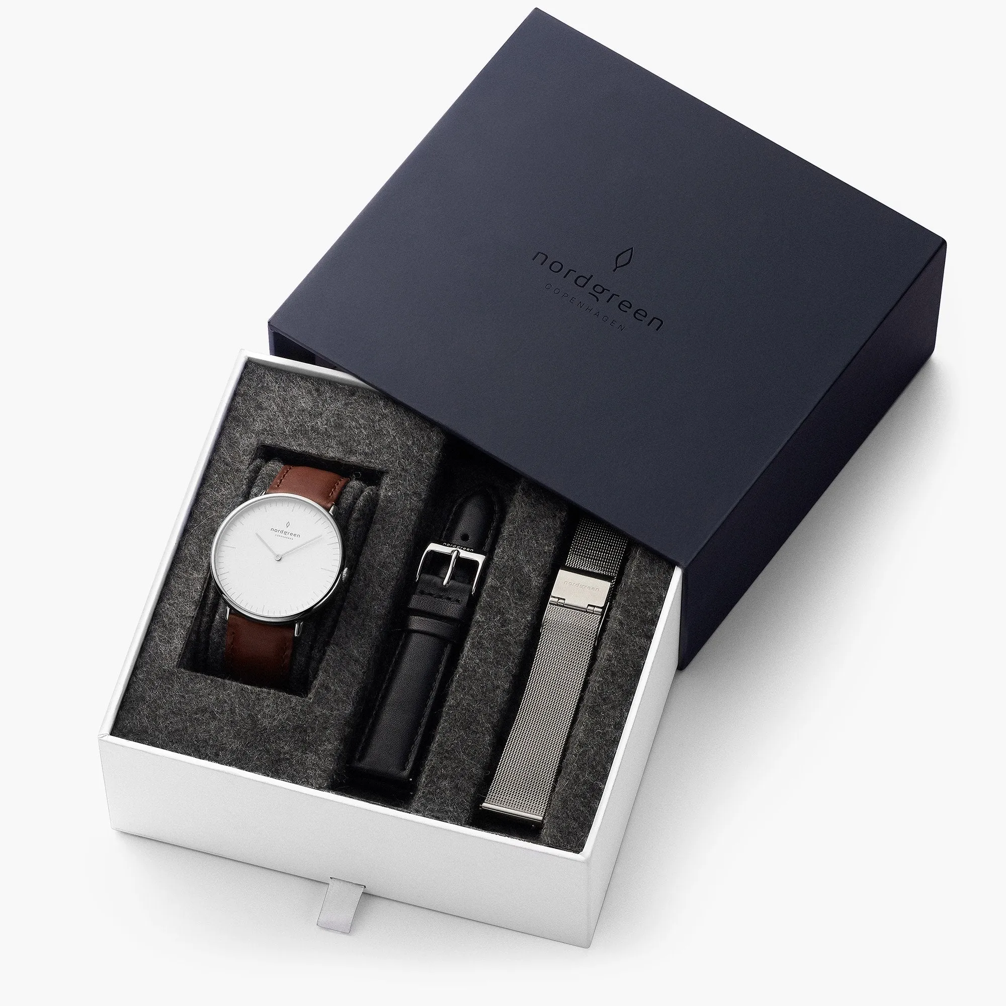 Native - BUNDLE White Dial Silver | Brown Leather / Black Leather / Silver Mesh Strap