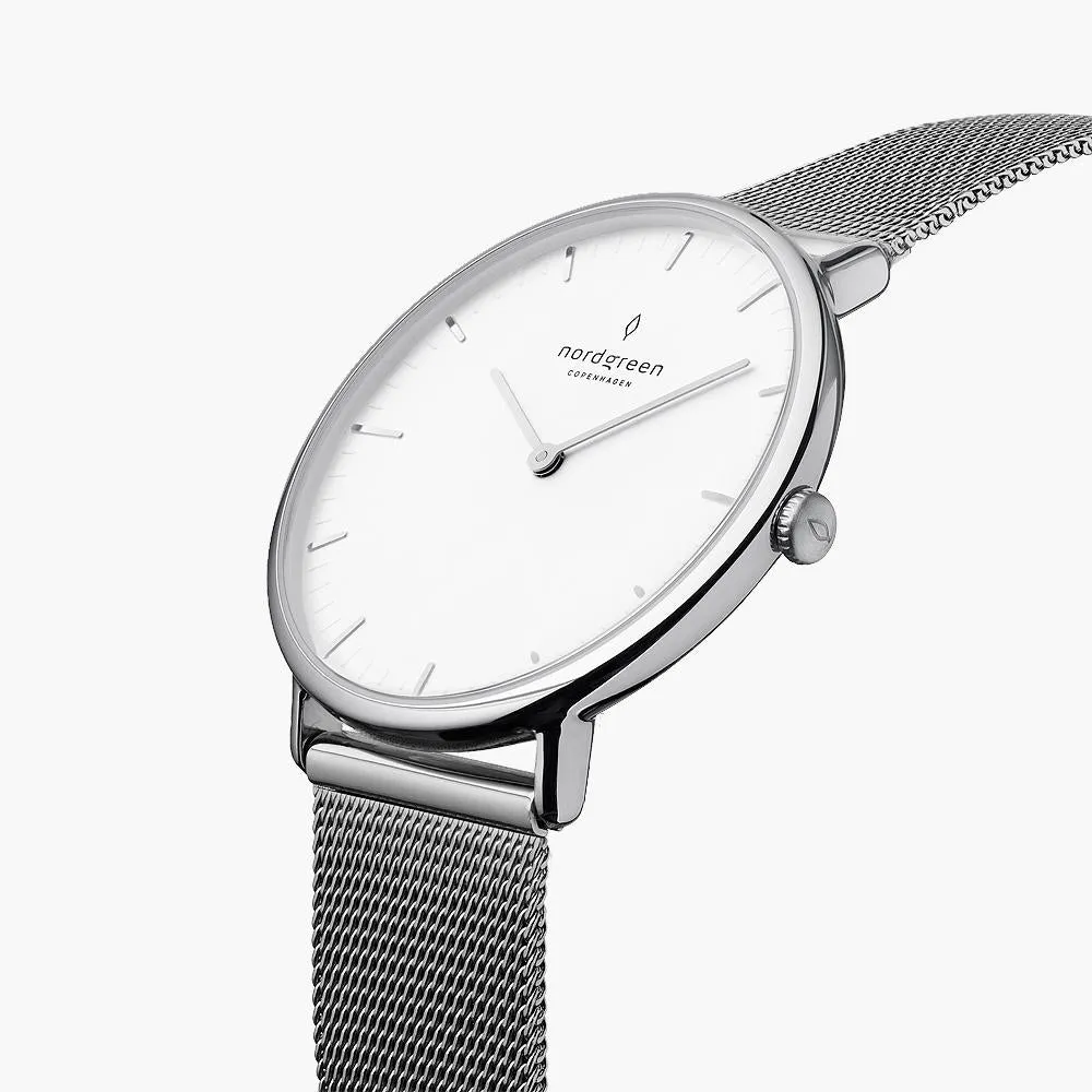 Native - BUNDLE White Dial Silver | Brown Leather / Black Leather / Silver Mesh Strap