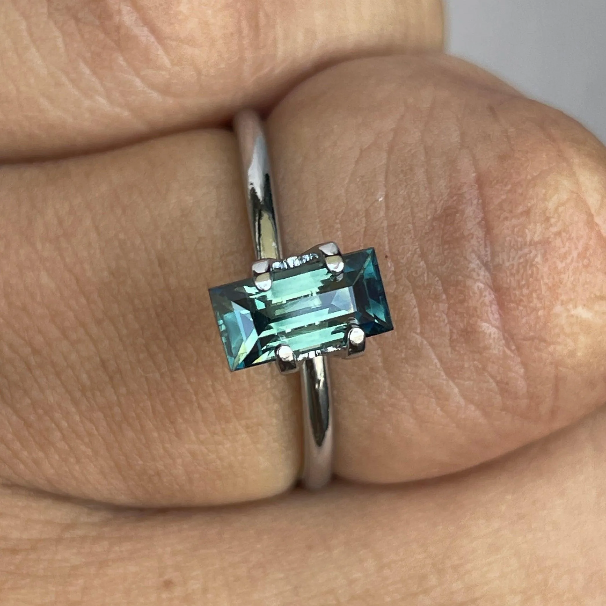 Natural Unheated Princess Teal Bluish Green Sapphire 1.30 carats.