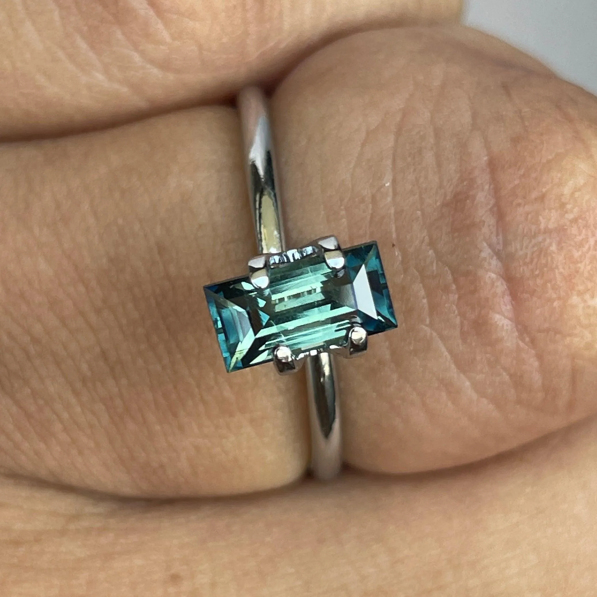 Natural Unheated Princess Teal Bluish Green Sapphire 1.30 carats.