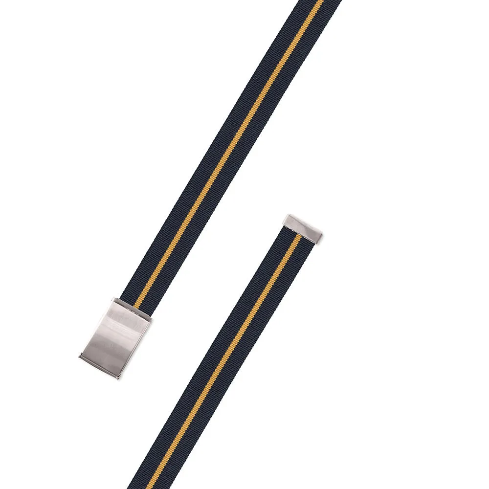 Navy & Gold Belgian Stretch Military Buckle Belt