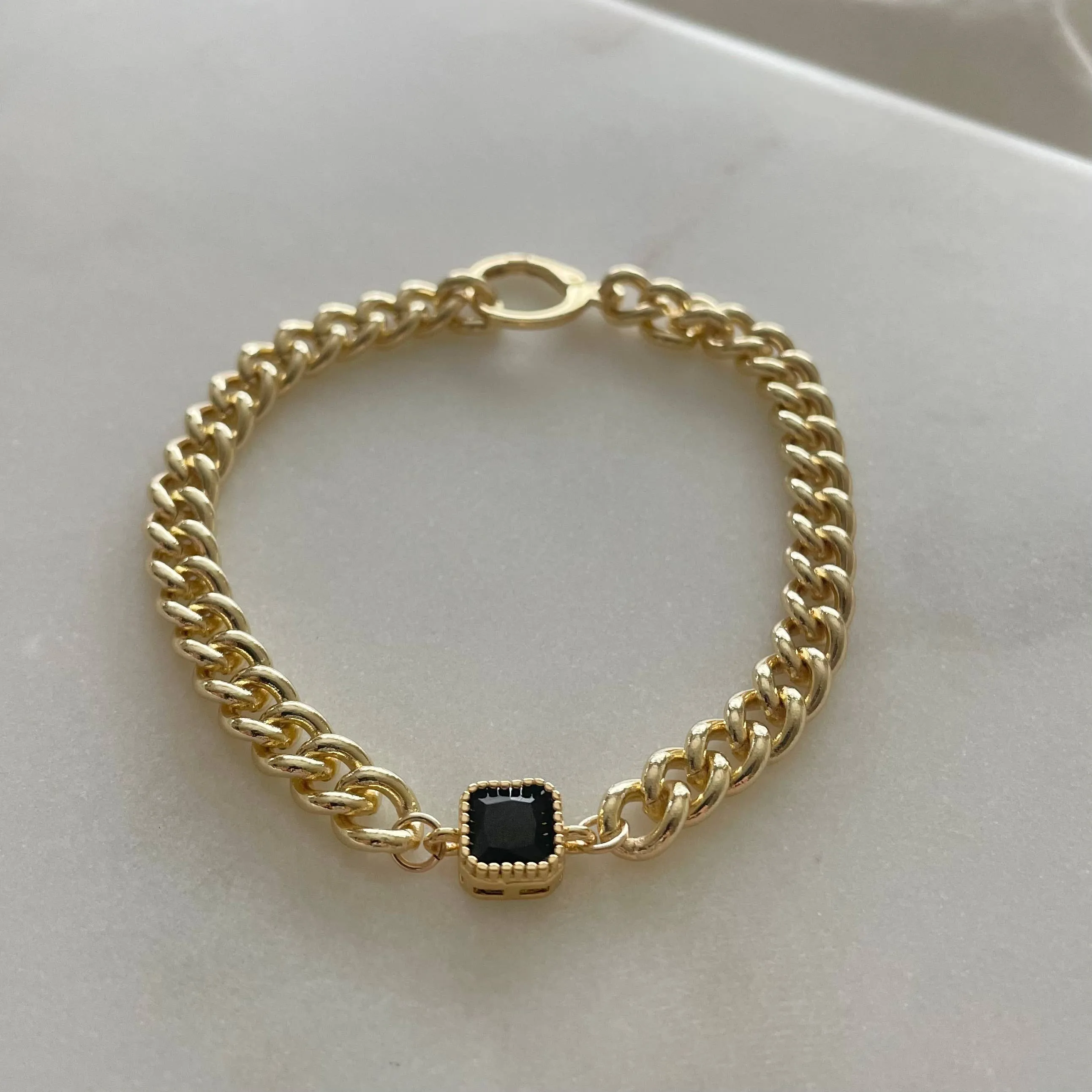 Night Bird Bracelet Black Stone Gold Chain Bracelet filled