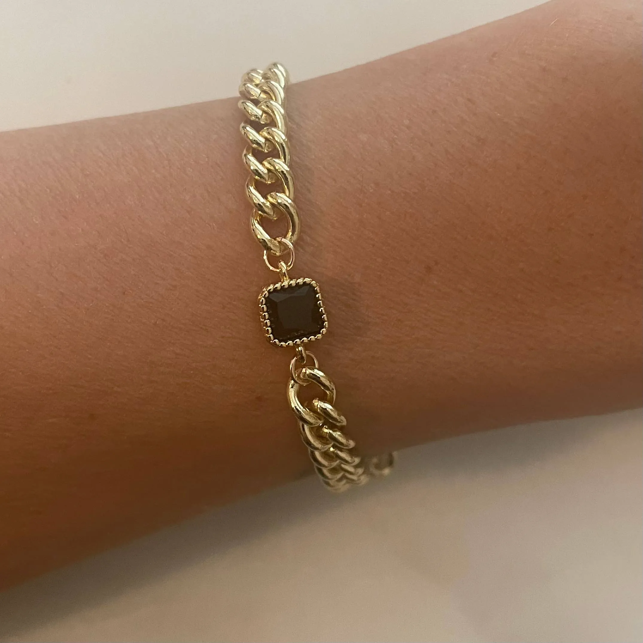 Night Bird Bracelet Black Stone Gold Chain Bracelet filled