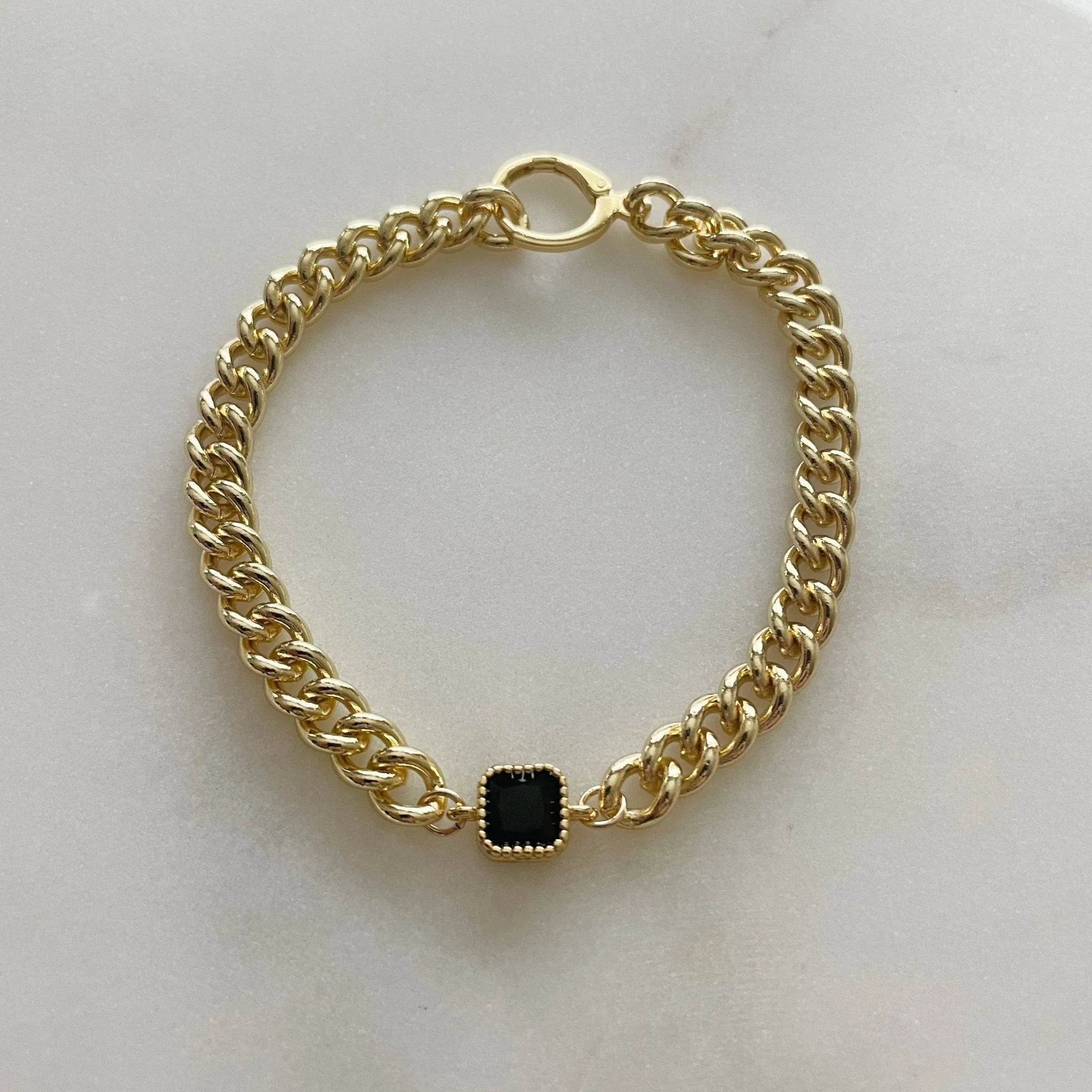 Night Bird Bracelet Black Stone Gold Chain Bracelet filled