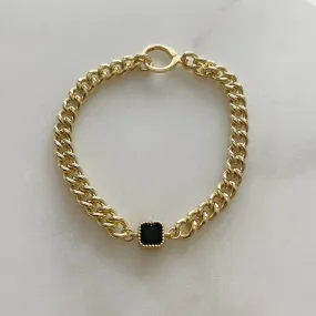 Night Bird Bracelet Black Stone Gold Chain Bracelet filled