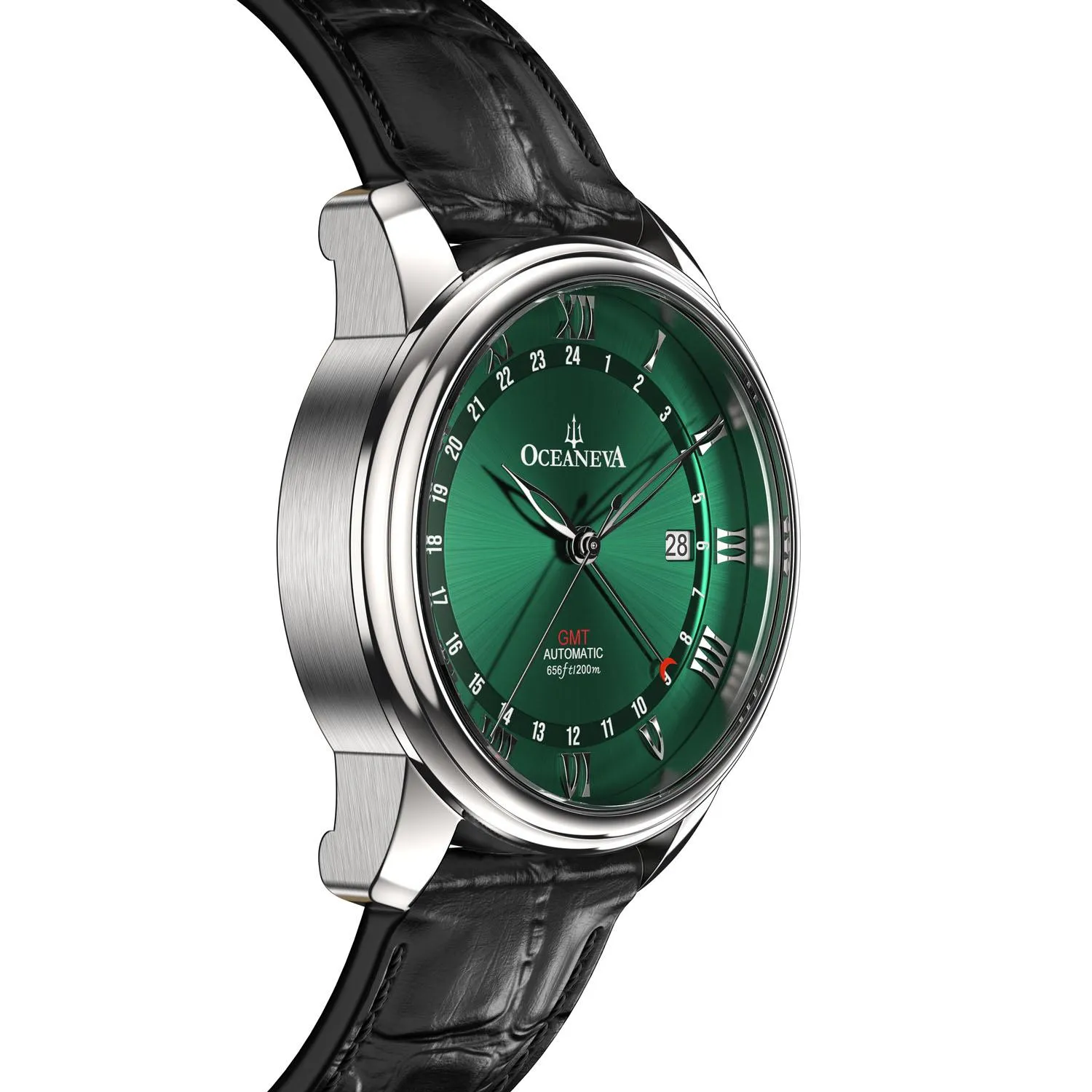 Oceaneva Men's OceanTrek GMT Automatic 200m Leather Green Watch