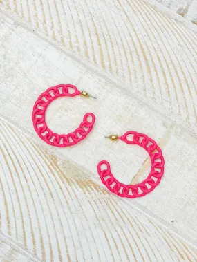 Painted Metal Chain Hoop Earrings - Pink
