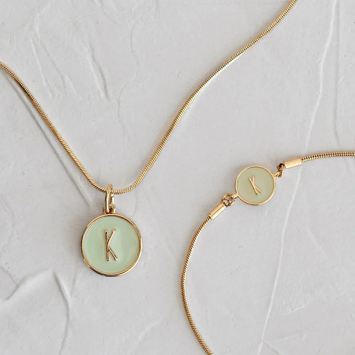 Personalized Enamel Letter Necklace and Bracelet Set