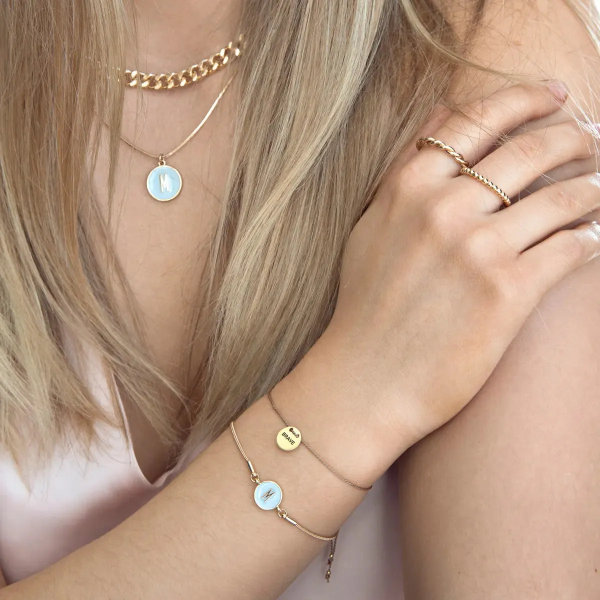 Personalized Enamel Letter Necklace and Bracelet Set