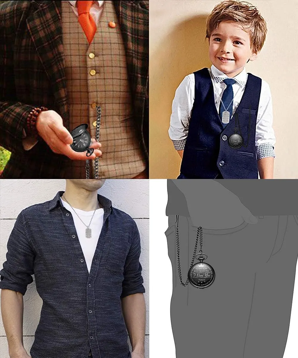 Pocket Watch with Chain, Engraved to My Son, I Love You Pocket Watches