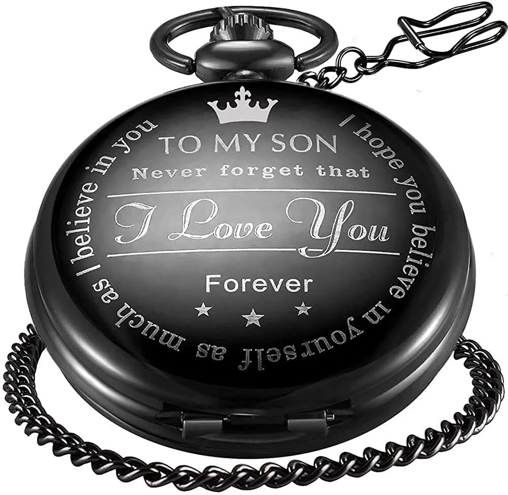 Pocket Watch with Chain, Engraved to My Son, I Love You Pocket Watches
