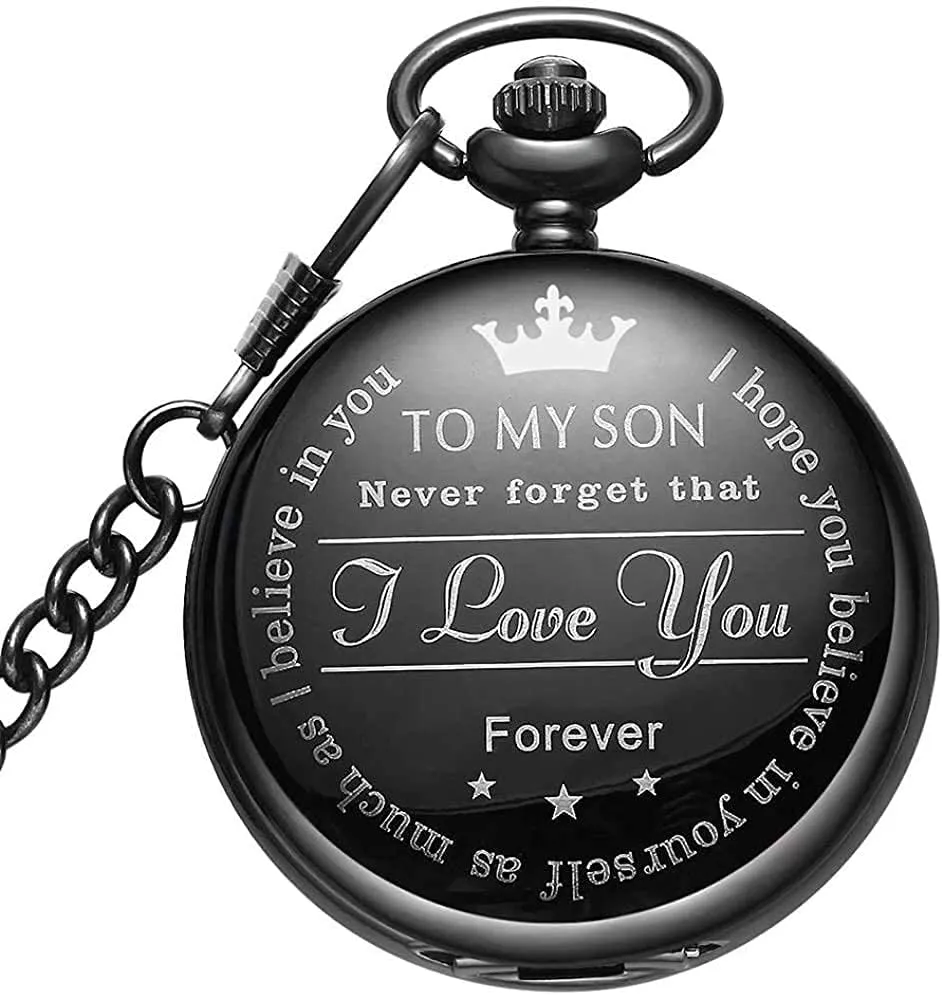 Pocket Watch with Chain, Engraved to My Son, I Love You Pocket Watches