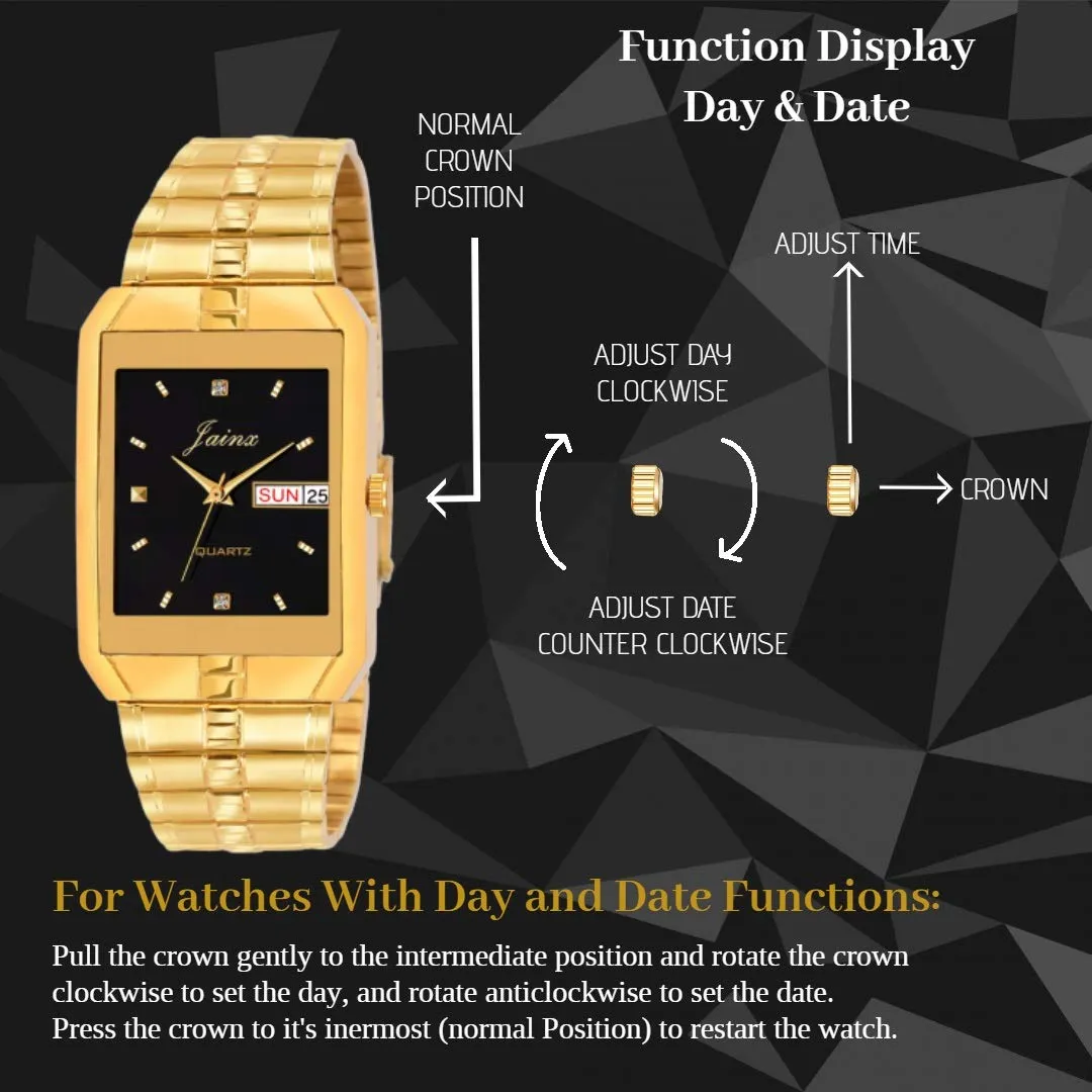 Premium Black Day & Date Feature Dial Golden Chain Analog Watch - For Men JM1128
