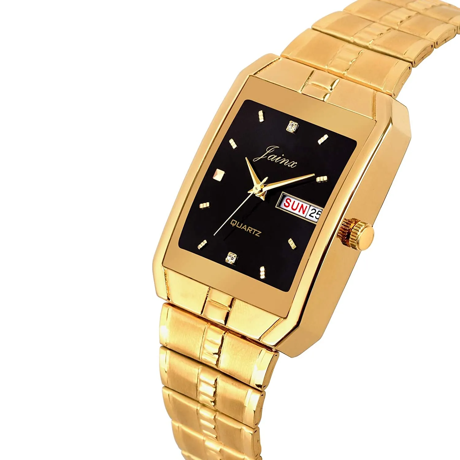 Premium Black Day & Date Feature Dial Golden Chain Analog Watch - For Men JM1128