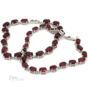 Pronged Garnet Bracelet With Rhodium Finish