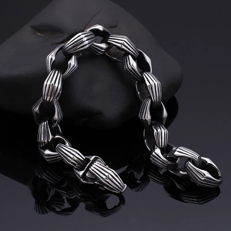 Punk-Inspired Men's Creative Stainless Steel Bracelet with Titanium Accents