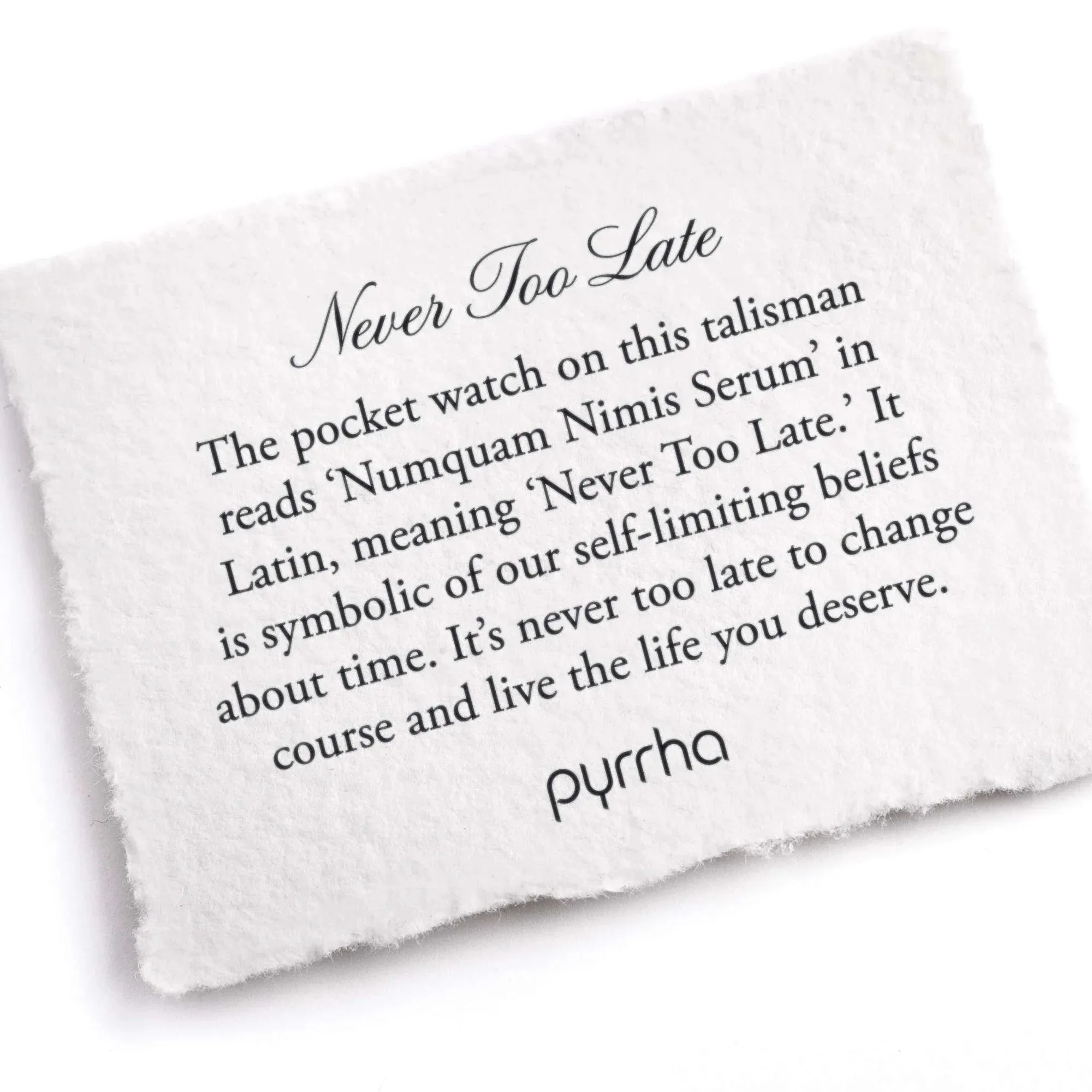 Pyrrha Sterling Silver "Never Too Late" Talisman Pendant on 18" Oxidized Cable Chain Necklace